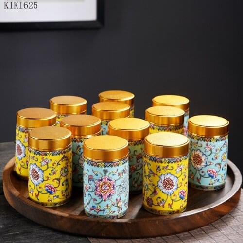 European Painted Tea Caddy Ceramic Portable Sealed Cans Household Small Candy Coffee Bean Dried Fruit Storage Box Home Ornaments