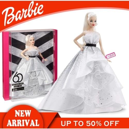 Barbie Brand Collector 60th Anniversary Doll FXD88 Beautiful Long Skirt Princess Gift Box Birthday Present For Girls Kid Toys