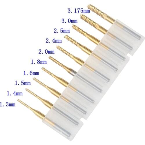 10pcs 1.3 to 3.175mm Titanium Carbide End Mill Engraving Bits for CNC PCB Rotary Burrs