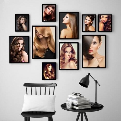 Beautiful Long-Haired Girl Canvas Painting Beauty Poster Modern Home Decor Wall Art Modular Picture for Hair Salon Barber Shop