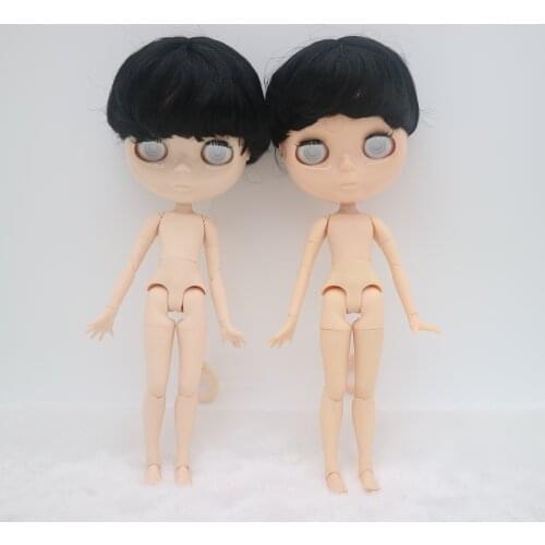 Without eyes chips without make up joint body Nude blyth doll for DIY black hair boy body