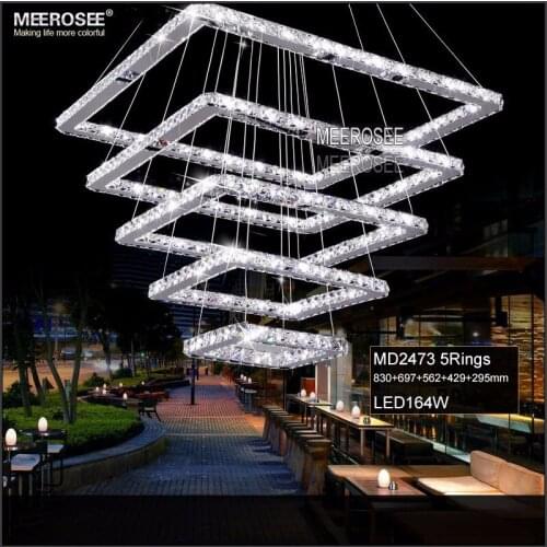 Square Crystal LED Strip Pendant Lights Fixture Rectangle Crystal lanterna Modern Crystal Stair Lighting for Hotel Hallway Villa