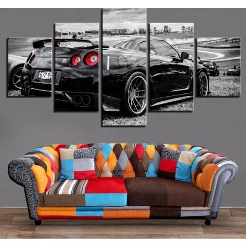 Modular Wall Art Pictures Canvas HD Printed Poster Modern Home Decor 5 Pieces Flashy Nissan Gtr Sports Car Painting Frame
