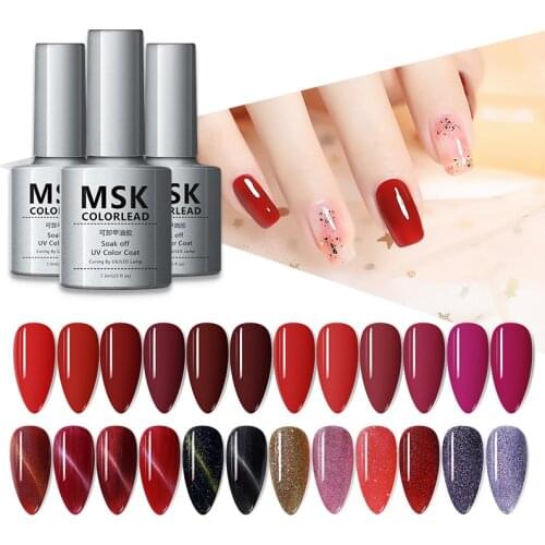MSK 7.3ml Nail Polish 160 Colors Silver Glass Bottle Polish Gel Used for Nail Lamp Dry Top Coat and Base Coat Gel for Nail