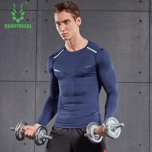 Vansydical Mens Gym Compression Shirts Long Sleeve Sports Running Rashgard Shirts Quick Dry Fitness Training Basketball Jerseys