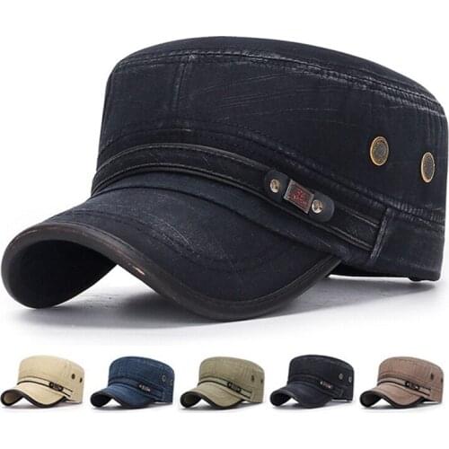Mens Outdoor Cotton Sunshade Military Army Cap Adjustable Durable Flat Hat
