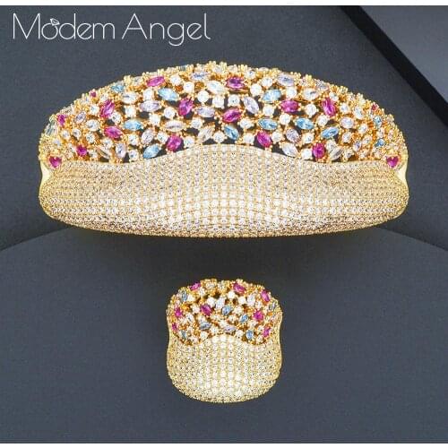 ModemAngel Trendy Luxury Saudi Arabia Bangle Ring Set Jewelry Sets For Women Wedding Engagement brincos para as mulhere