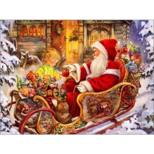 Embroidery Counted Cross Stitch Kits Needlework - Crafts 14 ct DMC DIY Arts Handmade Decor - Santa in Sleigh