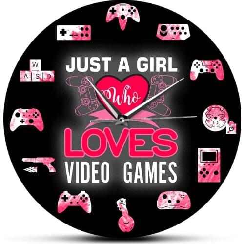 Just a Girl Who Loves Video Games Female Gamers Quote Modern Wall Clock For Girls Room Video Controller Art Silent Timepieces
