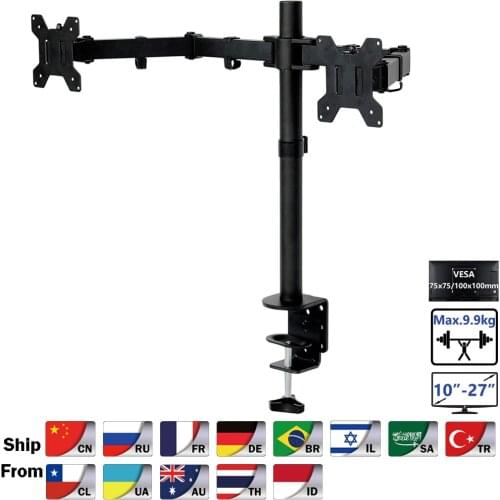 MS02 Desktop Clamping Full Motion 360 Degree Dual Monitor Holder Stand 10"-27"LCD LED Monitor Mount Arm Loading 9.9kgs Each Head