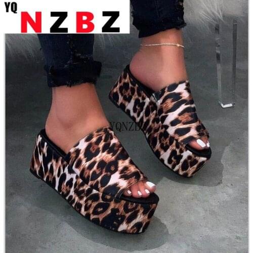 2022 summer new large size leopard print platform open-toe one-line sandals and slippers fashion large size womens sandals
