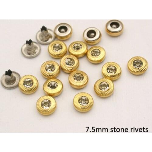 Wholesale 7.5mm 300sets brass rhinestone rivets arcylic stone rivets nail Gold diamond rivets ZD-008