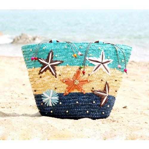 A generation of hand-woven woven straw three-color starry straw bag sea star bag beach bag unilateral woven handbag