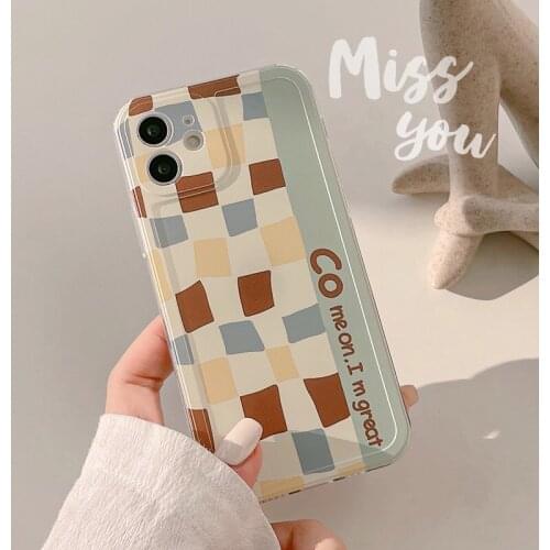 Retro chocolate plaid geometry art Shockproof Phone Case For iPhone 12 11 Pro Xs Max Xr 7 8 Plus Lens Protection Case Cute Cover