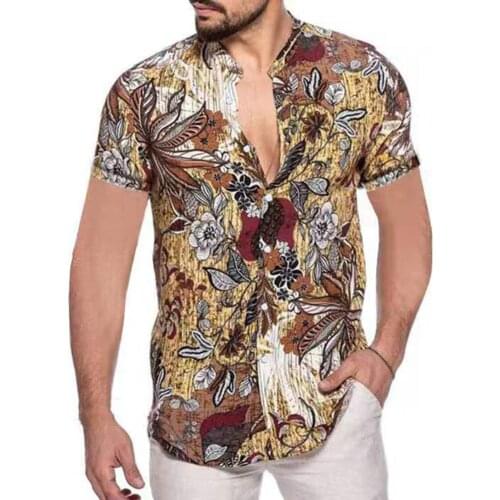 Plus Size M-4XL Men Shirts Short Sleeve Breathable Mens Baggy Casual Shirts Loose Shirts Mens Hawaiian Shirt Beachwear
