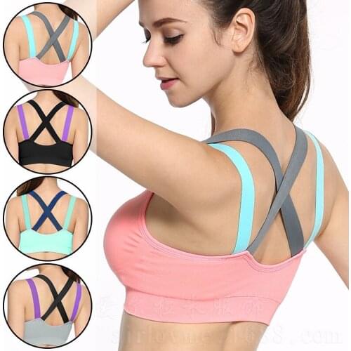 50Pcs/Lot Yoga Push Up Sports Bra For Womens Gym Running Padded Tank Top Athletic Vest Underwear Shockproof Strappy Sport Bra