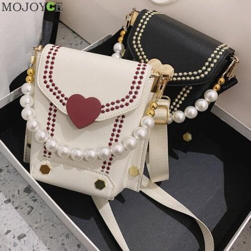 Fashion Pearl Crossbody Bags PU Leather Shoulder 2020 Fashion Women Love Buckle Trend Ladies Shoulder Handbag Sling Pouch