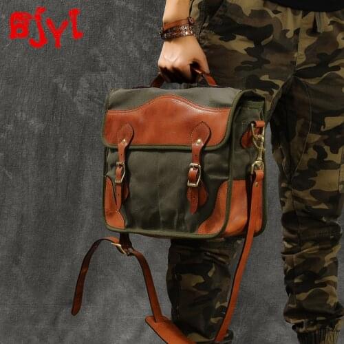 Messenger Bag, Men Fashion Computer School Bags Mens Handbag, Artistic Retro Oil Wax Canvas Spliced Vegetable Tanned Leather