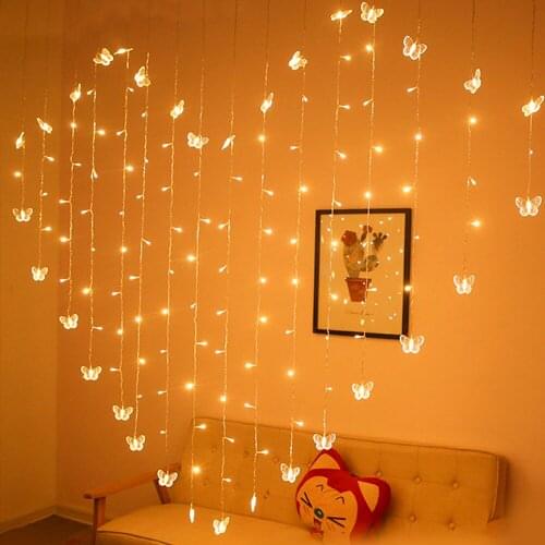 2m Heart-shaped LED Curtain Light Lcicle Curtain Butterfly Light String Holiday Party Christmas Fairy Tale Wedding Decoration