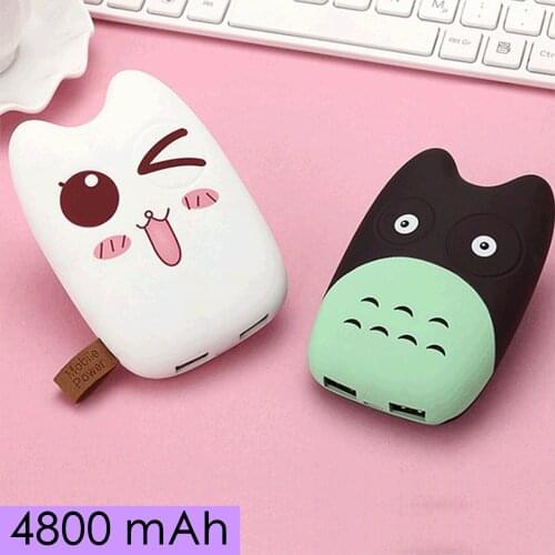 FLOVEME Cartoon 4800mAh Power Bank Cute Dual USB Portable Charger Mini External Battery Powerbank for iPhone 12 Pro 12 Mini 11 8