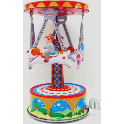 [Funny Adult Collection Retro Wind up toy Metal Tin amusement park carousel Rotating animal Mechanical Clockwork toy figure gift