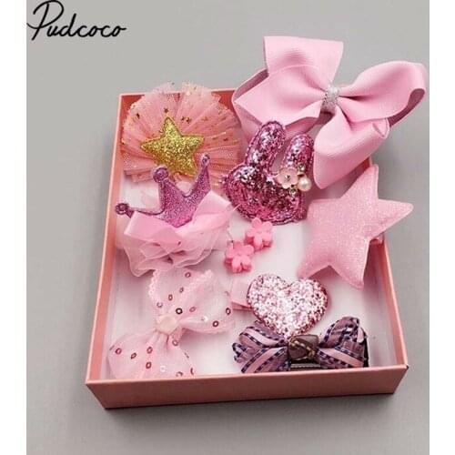 10PCS Kids Baby Girls Lace Bow Hair Clips Flower Barrette HairPins Gift Box Set Children New Fashion Girls Headwear Accessories