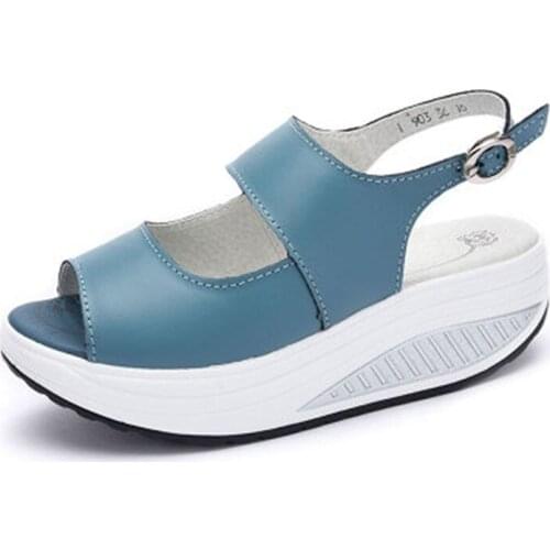 Women Shake Shoes Fashion Women Summer Sandals Thick Wedges Slope Platform Head Leather Sandals Women Shoes