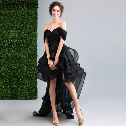 JaneVini Vestidos 2018 Black Tulle Mother of The Bride Dresses for Wedding Lace Appliques Beads High Low Evening Gowns Jurk Lang