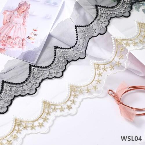 Zsbszc 5 yards new gold silver mesh lace trim Hollow lace Lolita net Embroidery lace ribbon for Sewing cloth 7cm width WSL04