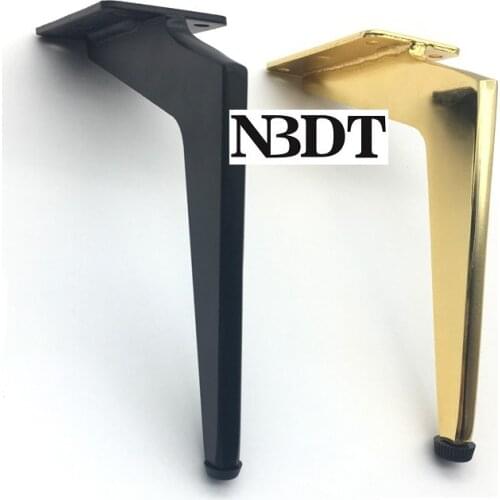 2Pcs/Lot Matte Black Gold Flat Slab Iron Furniture Feet Leg With Leveler Sofa Bed Cabinet Cupboard Coffee Table