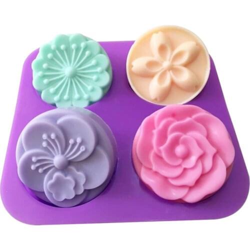 4 Cavity Wedding Flowers Soap Molds 3d Silicone Mold for Soap Making Fondant Cake Decorating Tray Candle Moulds