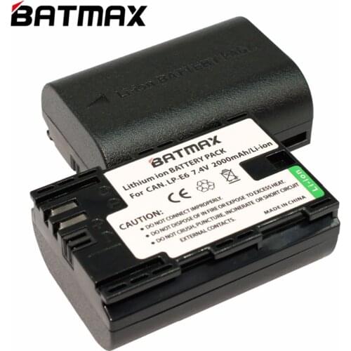 2Pcs LP-E6 LPE6 LP E6 Batteries Campatible with Canon EOS 5D 5D2 5DS R Mark II 2 III 6D 60D 60Da 7D 7D2 70D 80D