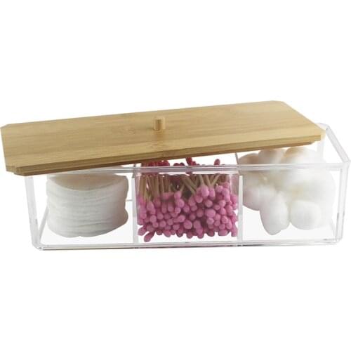 Acrylic Cotton Pad Storage Box Transparent Organizer Cotton Swab Storage Box Organizador Cosmetic Plastic Box Bathroom Bedroom