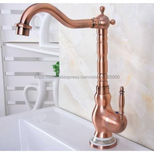 Antique Red Copper Bathroom Basin Faucet Single Handle Swivel Spout Vessel Sink Mixer Tap Bnf643