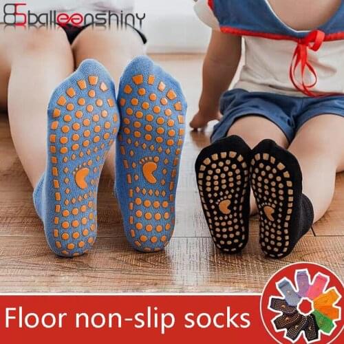 Balleenshiny Non-slip Floor Socks Boy Girl Spring Summer Breathable Home Socks Cotton Candy Color Protector Ankle Socks for Kids