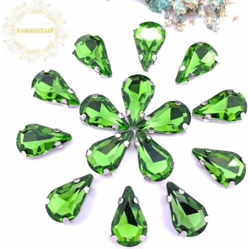 Free shipping! Emerald Water drop shape Glass Crystal sew on rhinestones Diy Clothing accessories 8*13mm 5*8mm 6*10mm