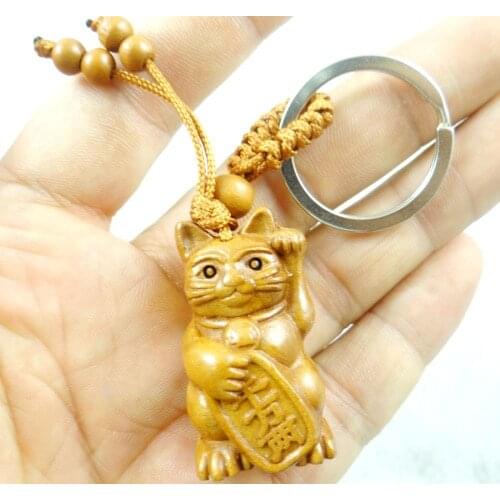 Mahogany Three-dimensional Engraving Key Chain Lifelike Cat Pendant Key Ring Jewelry Gift For Car Accessories L9