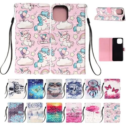 Painted Leather Flip Phone Case for iPhone 13 12 Mini 11 Pro Max XR X XS SE 2020 6S 7 8 Plus Capa Wallet Card Holder Stand Cover