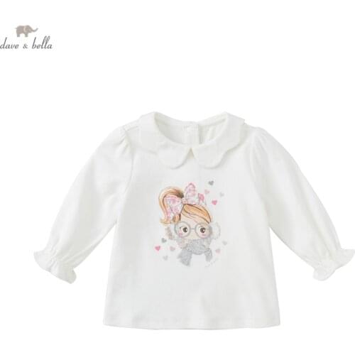 DBJ18251 dave bella autumn baby girls cute cartoon print T-shirt children tops kids girl fashion tees