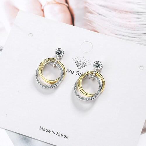 Double Ring-encrusted Diamond Ring Earrings Personality Earrings Simple Temperament Short Earrings Earrings for Women Earings