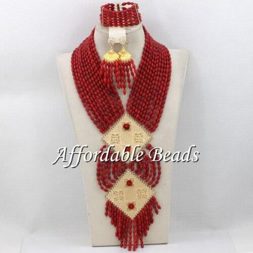 Exclusive Coral Beads Wedding Necklace Set Fashion African Coral Jewelry Set Wholesale Free Shipping CN115