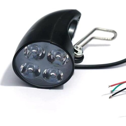 New 36V 48V EBike Light Scooter Lamp Electric Bicycle 4 LED Front Headlight Ultra-Bright Spotlight with Horn