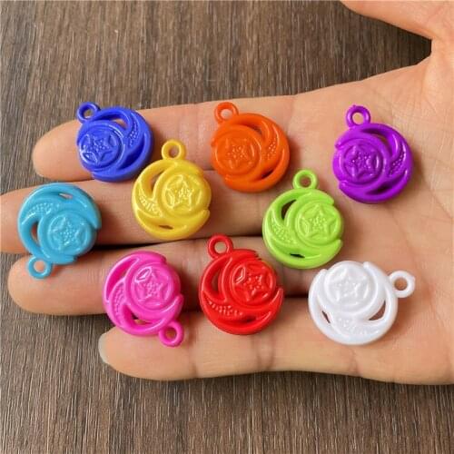 JunKang 50pcs new mixed batch of leaves, coins, water drops, moon and stars colorful pendants DIY handmade jewelry crafts