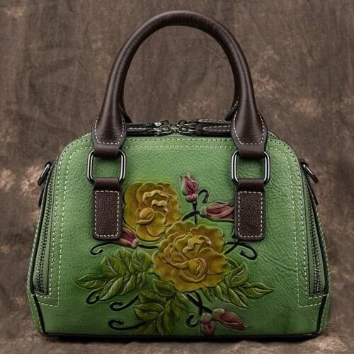 Rerto Floral Genuine Leather Women Bag Ladies Luxury Handbag 2021 New Handmade Embossing Leisure Cowhide Shoulder Crossbody Bags