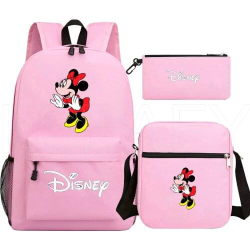 Girls Minnie Mouse Backpack 3 Pcs Set Students Anime School Bags Kids Cartoon Knapsack Teens Laptop Rucksack Bagpack Mochila