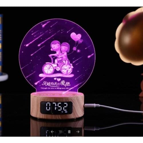 Multi-function 3D Novelty Digital LED Alarm Clock Night Light USB Lamp Colorful Audio Bluetooth Speaker Projection With Gift Box