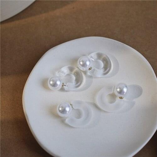 Retro Fashion Earrings Transparent Geometric C-Shaped Pearls Simple Earrings Simple Temperament New Earrings Female Tide