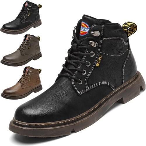 Mens high-end leather outdoor casual Martin boots, fashionable wear-resistant tooling boots, autumn and winter motorcycle boots