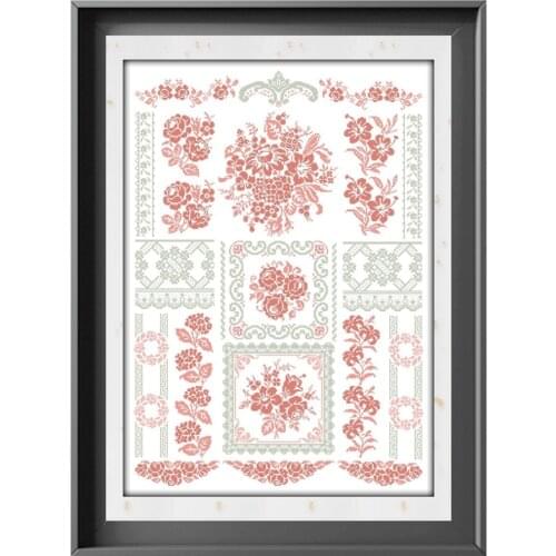 Pink rose and lace cross stitch kits Dreampattern embroidery needlework sets 18ct 14ct 11ct white cloth DIY handmade