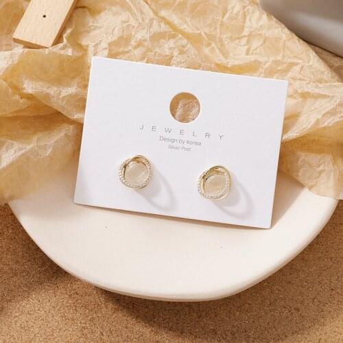 Retro Simple Geometric Circular Rings Set With Opal And Zircon Earrings Elegant Stud Earrings For Girl Boucle D'oreille